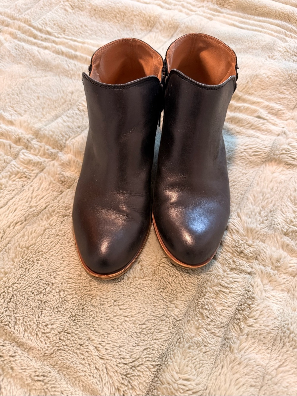 Lucky Brand Black Leather Ankle Boots with Tan Trim